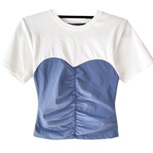 Maniere De Voir Womens Corset T Shirt 4 Blue White Ruched Going Out Edgy